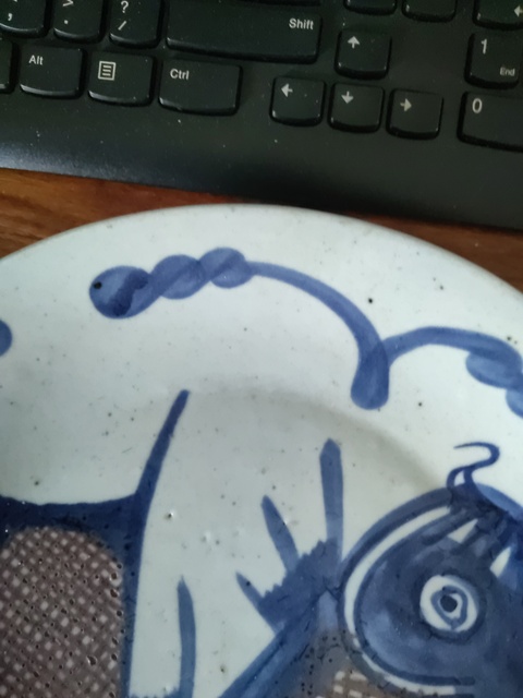 古玩陶瓷青花釉里紅魚藻紋盤拍賣,當前價格600元