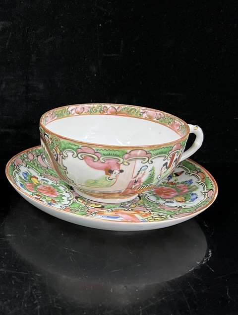 古玩陶瓷民國廣彩人物花鳥杯碟拍賣，當前價格368元