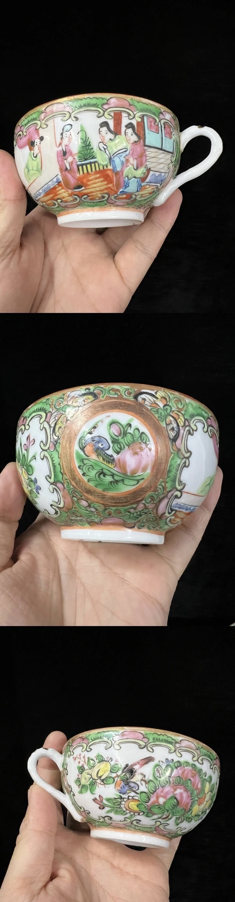 古玩陶瓷民國廣彩人物花鳥杯碟拍賣，當前價格368元