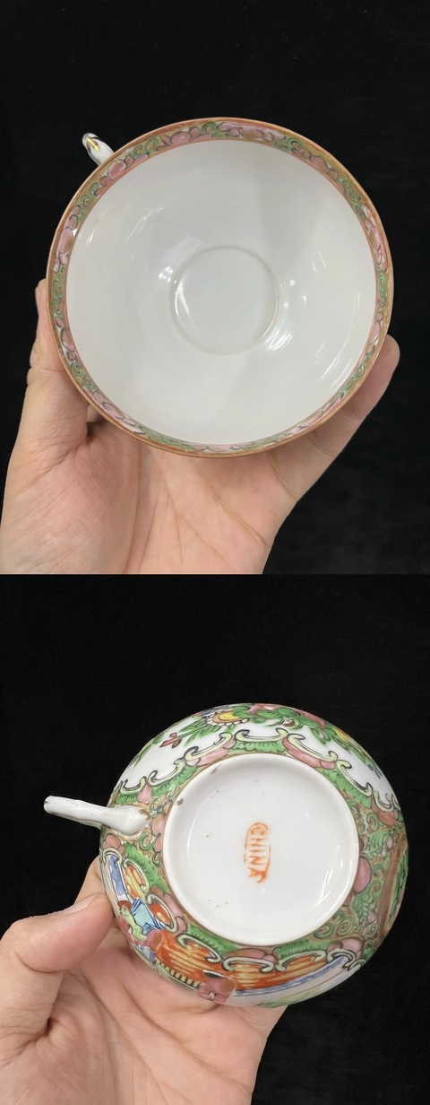 古玩陶瓷民國廣彩人物花鳥杯碟拍賣，當前價格368元