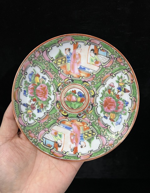 古玩陶瓷民國廣彩人物花鳥杯碟拍賣，當前價格368元