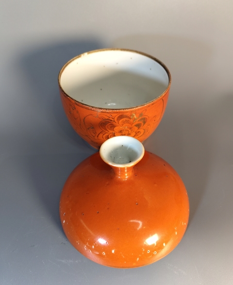 古玩陶瓷清末民初-**紅描金花卉紋蓋缸拍賣，當前價格999元