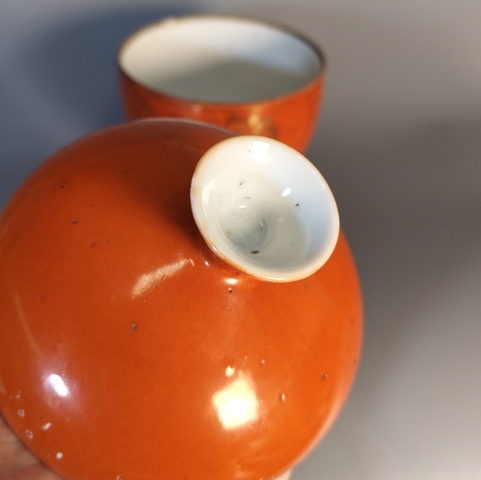 古玩陶瓷清末民初-**紅描金花卉紋蓋缸拍賣，當前價格999元