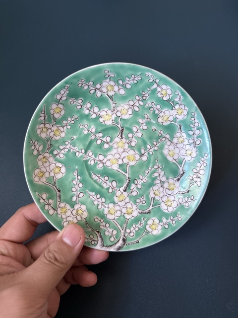 古玩陶瓷民國·素三彩綠冰梅盤全品拍賣,當前價格500元