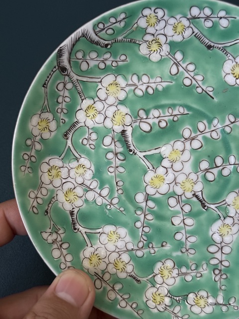 古玩陶瓷民國·素三彩綠冰梅盤全品拍賣,當前價格500元