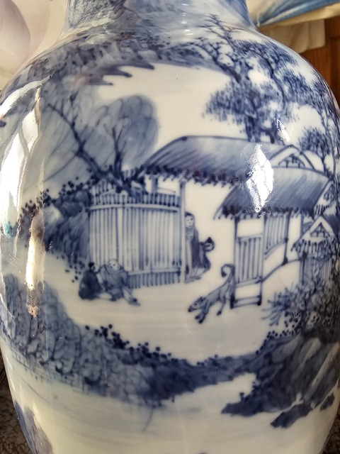 古玩陶瓷晚清?宣得年制款青花人物山水洗口瓶(超細路)拍賣,當前價格3500元