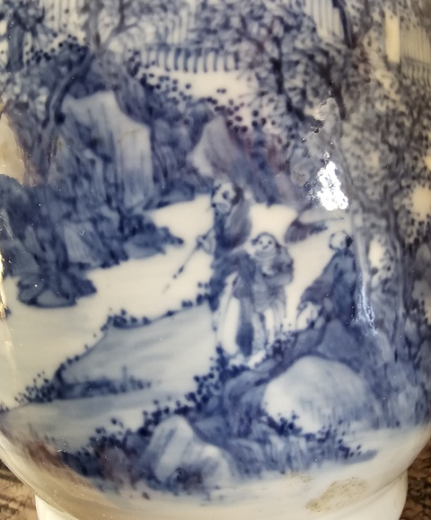 古玩陶瓷晚清?宣得年制款青花人物山水洗口瓶(超細路)拍賣,當前價格3500元