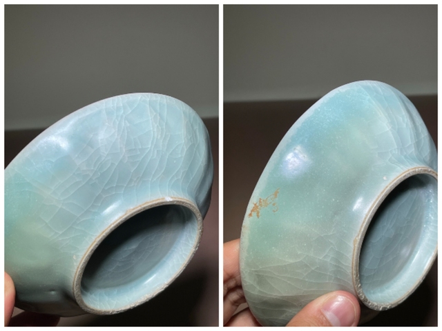 古玩陶瓷龍泉仿官青瓷粉青釉刻仰蓮紋洗真品鑒賞圖