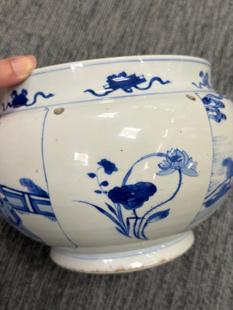 古玩陶瓷青花人物故事紋四系粥罐真品鑒賞圖