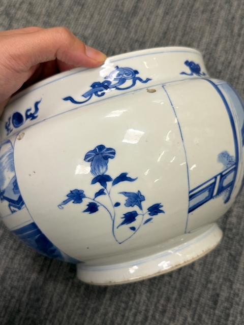 古玩陶瓷青花人物故事紋四系粥罐真品鑒賞圖