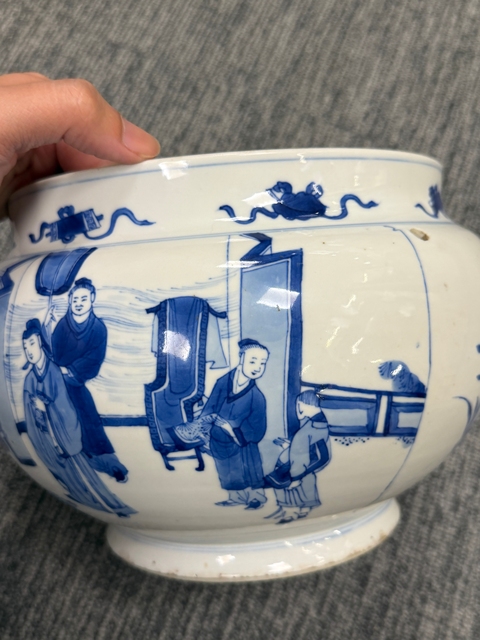 古玩陶瓷青花人物故事紋四系粥罐真品鑒賞圖