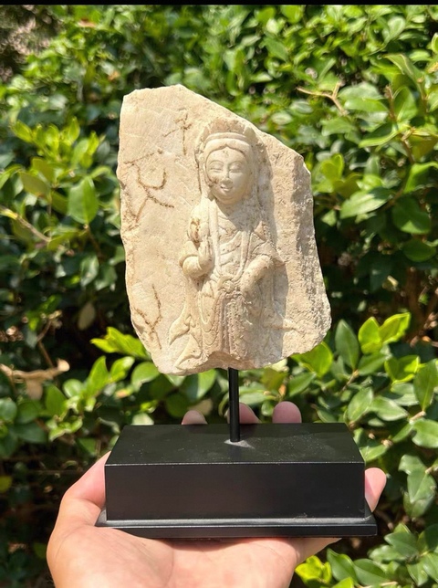 古玩雜項白石菩薩像真品鑒賞圖