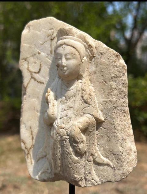 古玩雜項白石菩薩像真品鑒賞圖