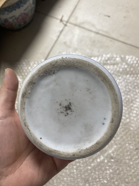 古玩陶瓷釉下彩花卉紋粉盒真品鑒賞圖