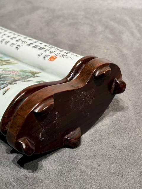 古玩陶瓷粉彩山水卷書壁擱真品鑒賞圖