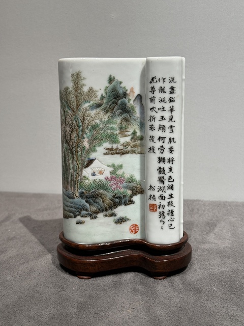 古玩陶瓷粉彩山水卷書壁擱真品鑒賞圖