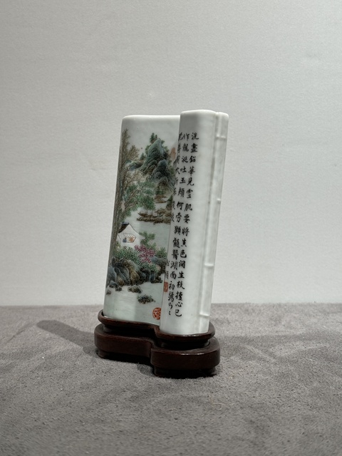 古玩陶瓷粉彩山水卷書壁擱真品鑒賞圖
