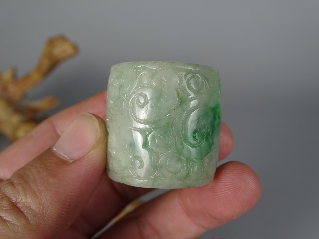 古玩玉器翡翠雕“福壽扳指”真品鑒賞圖