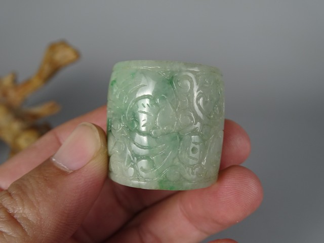 古玩玉器翡翠雕“福壽扳指”真品鑒賞圖