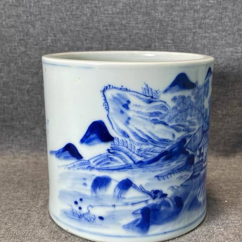 古玩陶瓷道光青花筆筒真品鑒賞圖