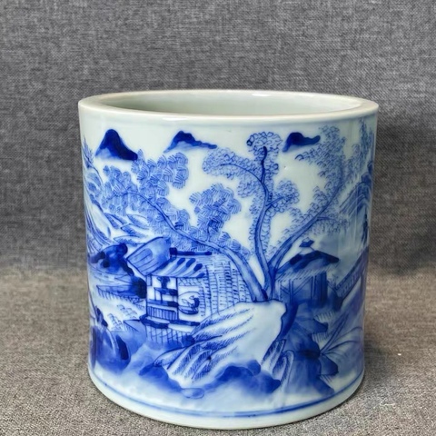 古玩陶瓷道光青花筆筒真品鑒賞圖