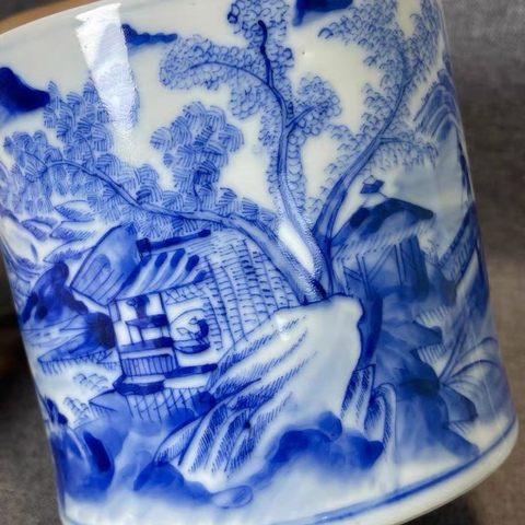 古玩陶瓷道光青花筆筒真品鑒賞圖