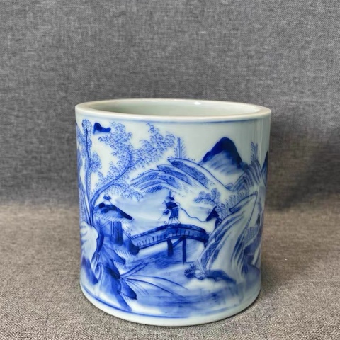 古玩陶瓷道光青花筆筒真品鑒賞圖