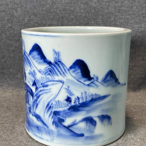 古玩陶瓷道光青花筆筒真品鑒賞圖