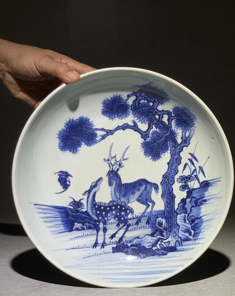 古玩陶瓷福祿壽青花盤真品鑒賞圖