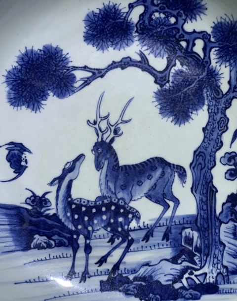 古玩陶瓷福祿壽青花盤真品鑒賞圖