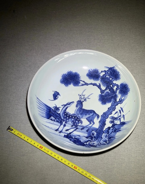 古玩陶瓷福祿壽青花盤真品鑒賞圖