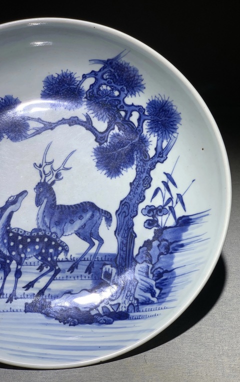 古玩陶瓷福祿壽青花盤真品鑒賞圖