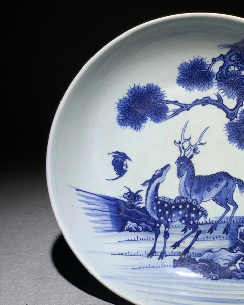 古玩陶瓷福祿壽青花盤真品鑒賞圖