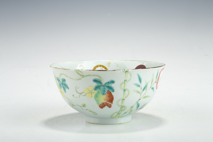 古玩陶瓷清光緒·粉彩過枝癩瓜紋碗拍賣，當前價格4248元