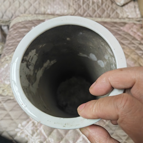 古玩陶瓷礬紅花卉紋帽筒真品鑒賞圖