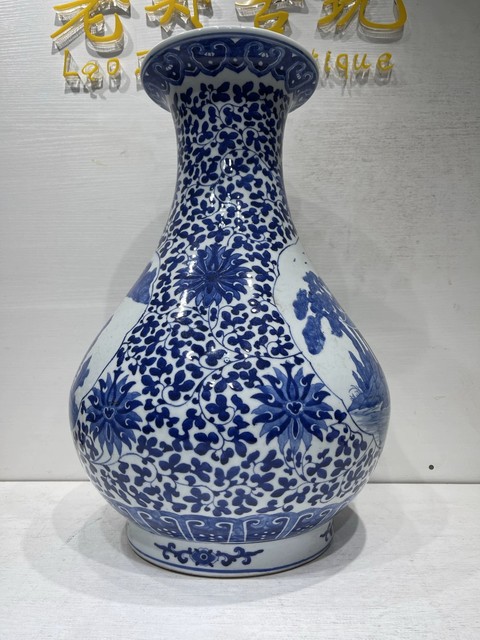 古玩陶瓷開窗亭臺樓閣紋撇口瓶真品鑒賞圖