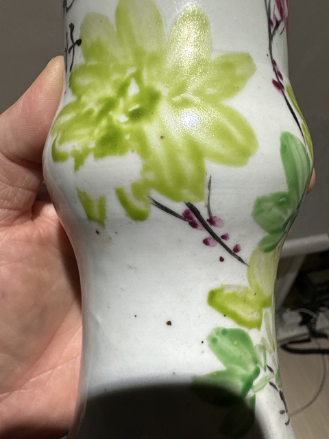 古玩陶瓷花鳥紋淺絳彩花觚真品鑒賞圖