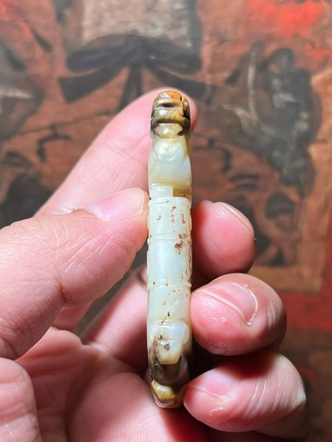 古玩玉器和田玉雙龍牛首佩真品鑒賞圖