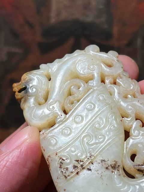 古玩玉器和田玉雙龍牛首佩真品鑒賞圖