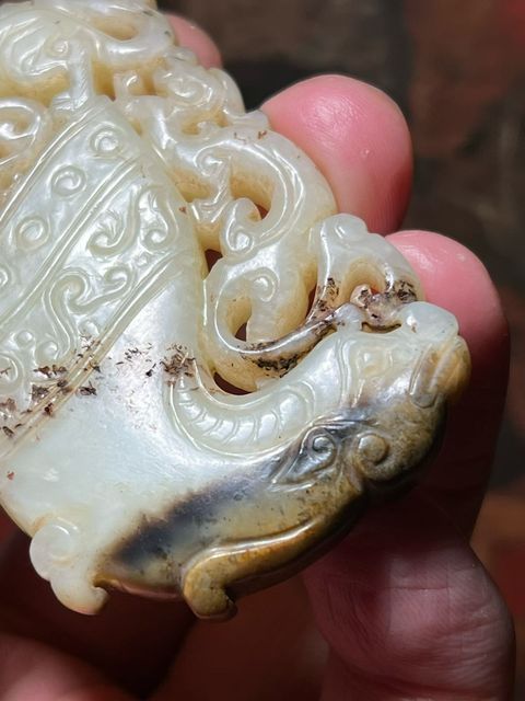 古玩玉器和田玉雙龍牛首佩真品鑒賞圖