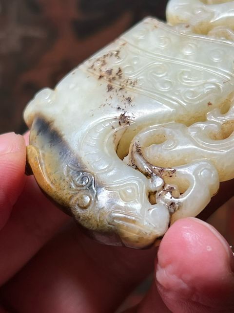 古玩玉器和田玉雙龍牛首佩真品鑒賞圖