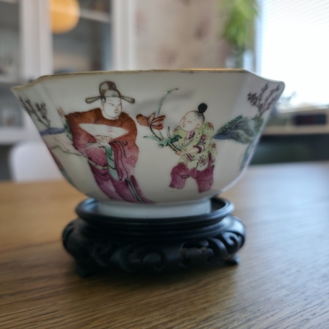 古玩陶瓷清同治 粉彩四愛圖碗真品鑒賞圖