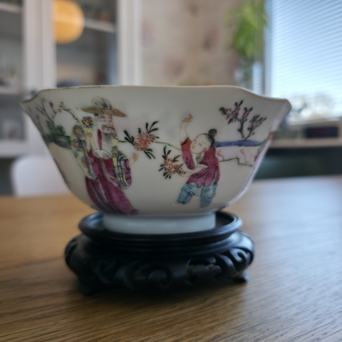 古玩陶瓷清同治 粉彩四愛圖碗真品鑒賞圖