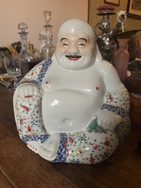 古玩陶瓷粉彩彌勒佛朔像真品鑒賞圖