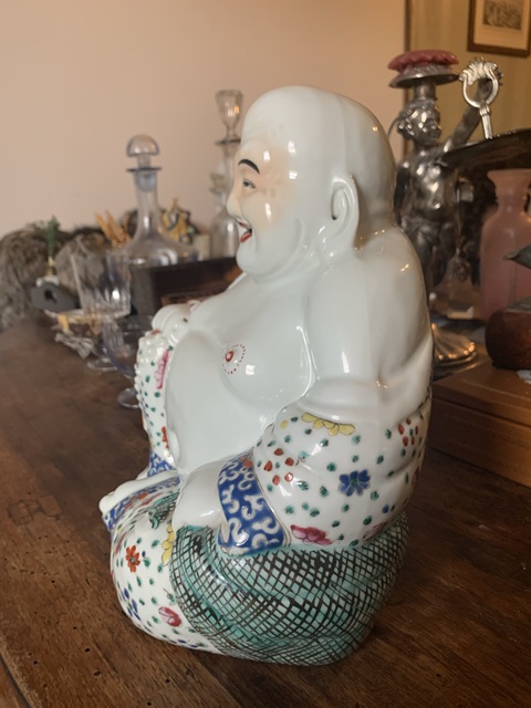 古玩陶瓷粉彩彌勒佛朔像真品鑒賞圖