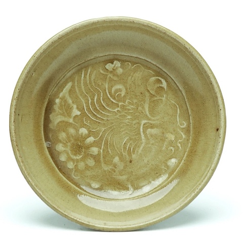 古玩陶瓷青黃釉印花盤真品鑒賞圖