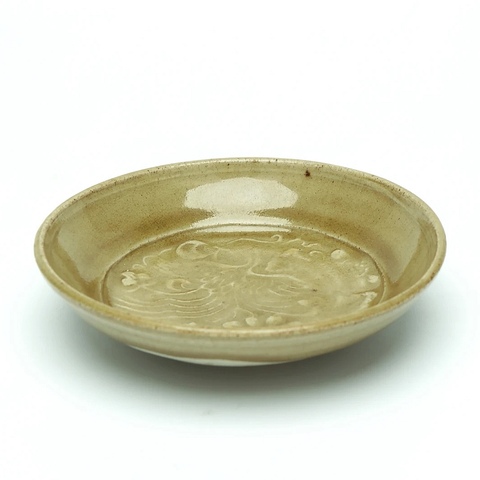 古玩陶瓷青黃釉印花盤真品鑒賞圖