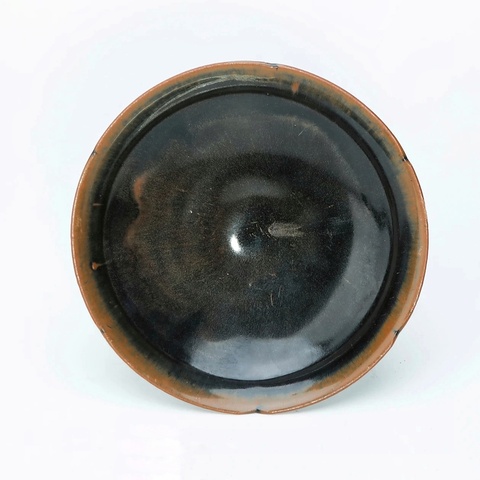 古玩陶瓷耀州窯黑釉兔毫葵口盤真品鑒賞圖