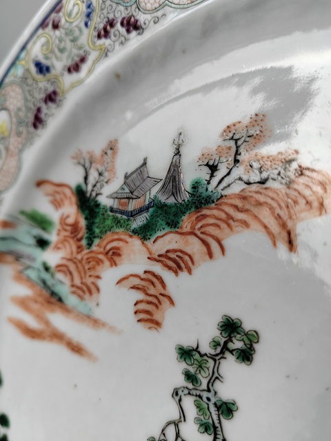 古玩陶瓷五彩山水人物折沿盤(pán)真品鑒賞圖