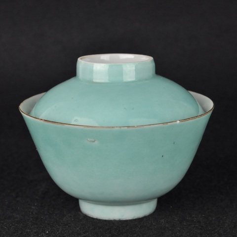 古玩陶瓷松石綠釉蓋碗真品鑒賞圖